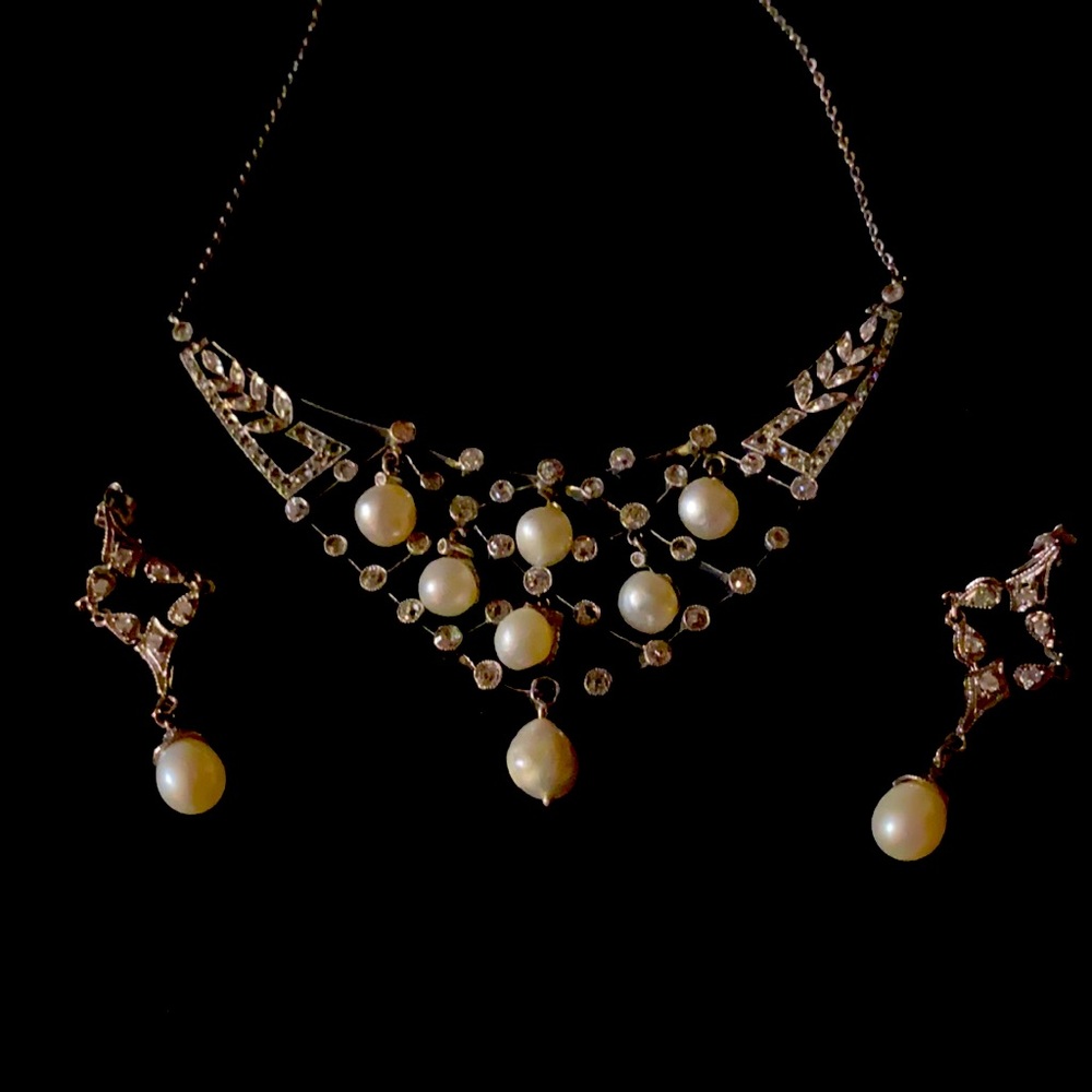 Estate Antique platinum diamond and pearl Lavaliere.